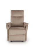 Fotel do salonu w kolorze beżowym z funkcją elektrycznego rozkładania, funkcja relax, tkanina velvet BLUVEL