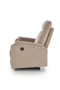 Fotel do salonu w kolorze beżowym z funkcją elektrycznego rozkładania, funkcja relax, tkanina velvet BLUVEL
