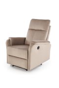 Fotel do salonu w kolorze beżowym z funkcją elektrycznego rozkładania, funkcja relax, tkanina velvet BLUVEL