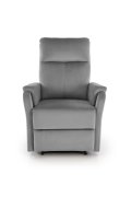 Fotel do salonu w kolorze popielatym z funkcją elektrycznego rozkładania, funkcja relax, tkanina velvet BLUVEL