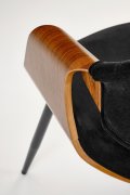 Krzesło z giętej sklejki orzechowej do jadalni, tapicerowane czarnym velvetem