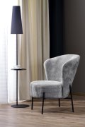 Fotel do salonu, glamour, popielaty na czarnych metalowych nóżkach, tkanina CREMONA