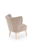 Fotel do salonu nowoczesny, tkanina SVEN, kolor cappuccino i nóżki drewniane w kolorze naturalnym
