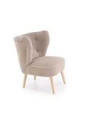 Fotel do salonu nowoczesny, tkanina SVEN, kolor cappuccino i nóżki drewniane w kolorze naturalnym