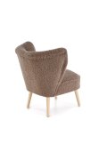 Fotel do salonu nowoczesny, tkanina SVEN, kolor ciemny brązowy i nóżki drewniane w kolorze naturalnym