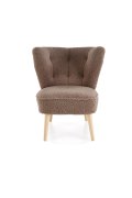 Fotel do salonu nowoczesny, tkanina SVEN, kolor ciemny brązowy i nóżki drewniane w kolorze naturalnym