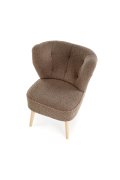 Fotel do salonu nowoczesny, tkanina SVEN, kolor ciemny brązowy i nóżki drewniane w kolorze naturalnym