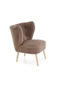 Fotel do salonu nowoczesny, tkanina SVEN, kolor ciemny brązowy i nóżki drewniane w kolorze naturalnym