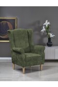 Fotel do salonu klasyczny, kolor oliwkowy i nóżki drewniane w kolorze naturalnym