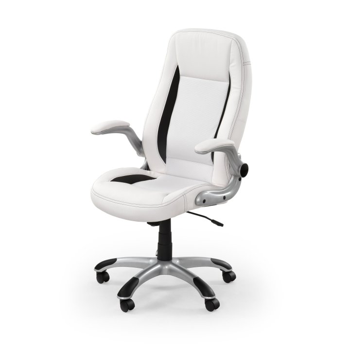 Fotel gabinetowy obrotowy nowoczesny, kolor biały, eko skóra perforowana