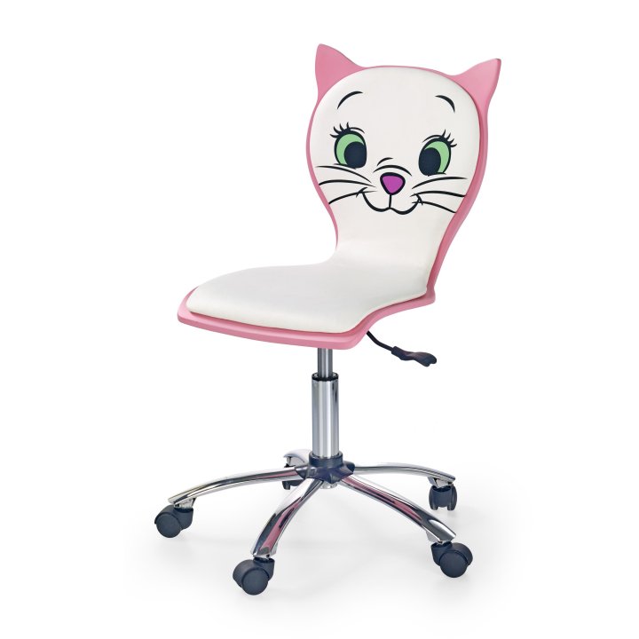 Fotel młodzieżowy kolor różowy, oparcie w kształcie kota, eko skóra