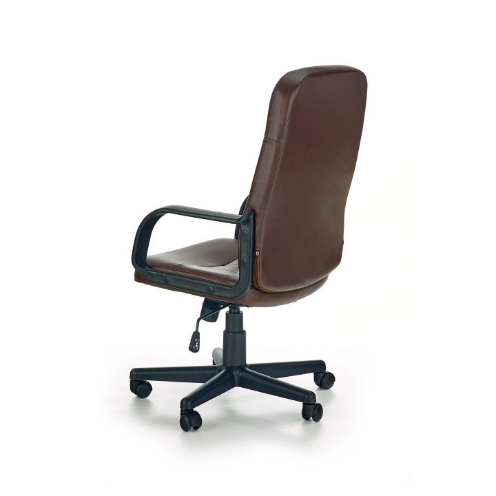 Fotel do biurka, bez zagłówka, w brązowej ekoskórze, na czarnej obrotowej podstawie