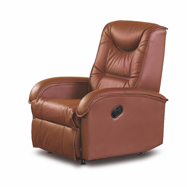 Fotel do salonu, rozkładany, salonowy, eko skóra w kolorze brązowym, funkcja relax