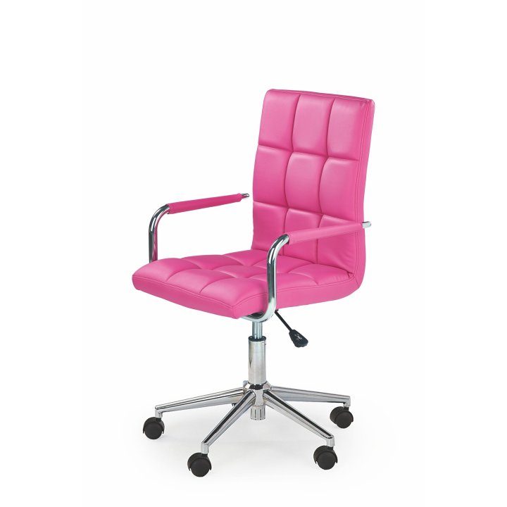 Młodzieżowy fotel z obrotową podstawą, różowa ekoskóra