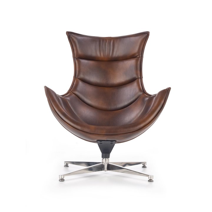 Stylowy Fotel do salonu eko skóra kompozytowa w kolorze brązowym z przeszyciami