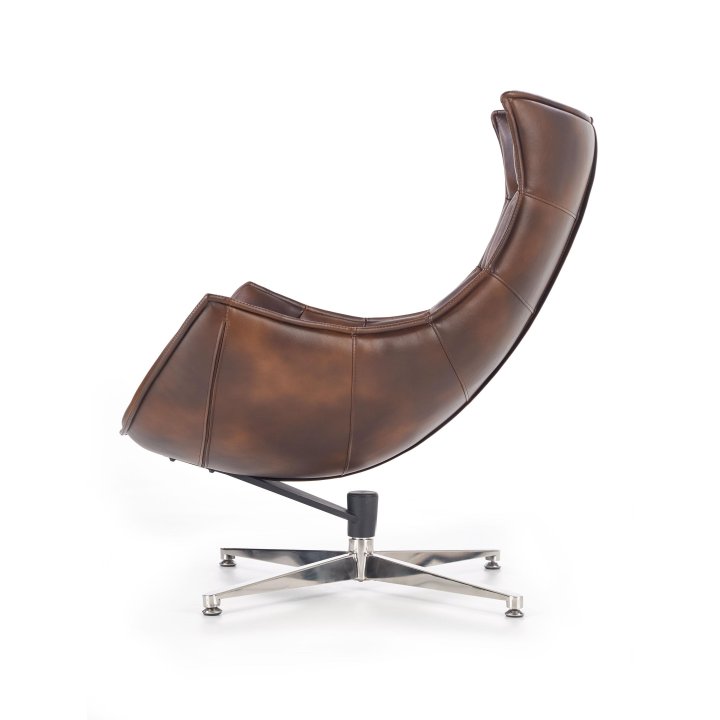 Stylowy Fotel do salonu eko skóra kompozytowa w kolorze brązowym z przeszyciami