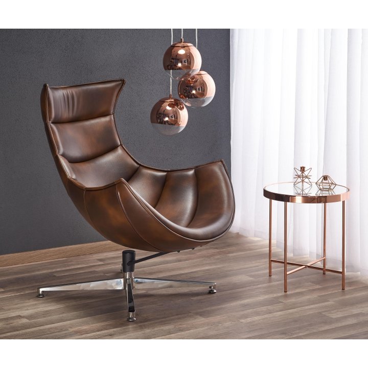 Stylowy Fotel do salonu eko skóra kompozytowa w kolorze brązowym z przeszyciami