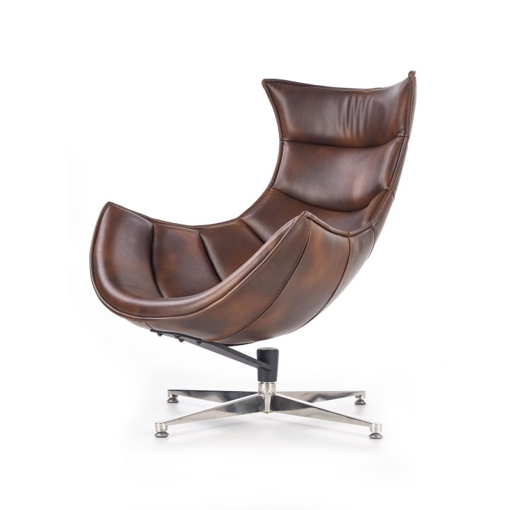 Stylowy Fotel do salonu eko skóra kompozytowa w kolorze brązowym z przeszyciami