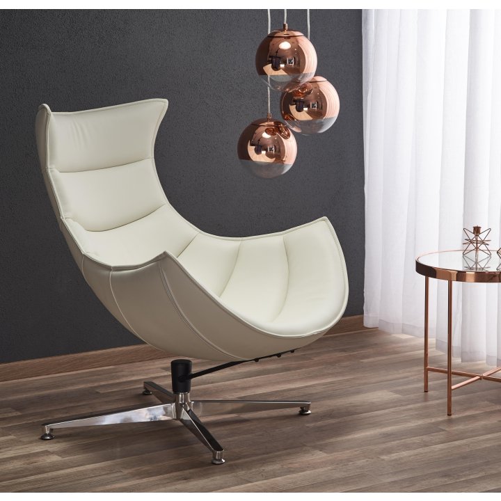 Nowoczesny Fotel do salonu eko skóra kompozytowa w kolorze białym z przeszyciami