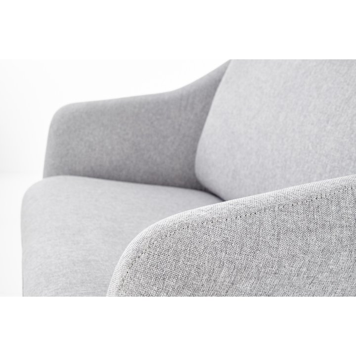 Fotel do salonu skandynawski loft, podwójny, kolor jasny popiel, czarny stelaż metalowy