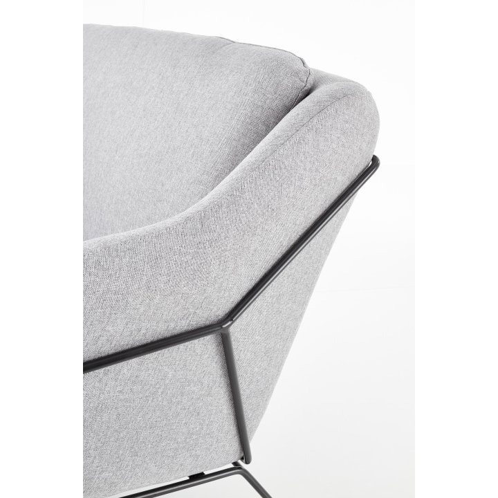 Fotel do salonu skandynawski loft, podwójny, kolor jasny popiel, czarny stelaż metalowy