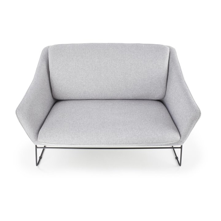 Fotel do salonu skandynawski loft, podwójny, kolor jasny popiel, czarny stelaż metalowy