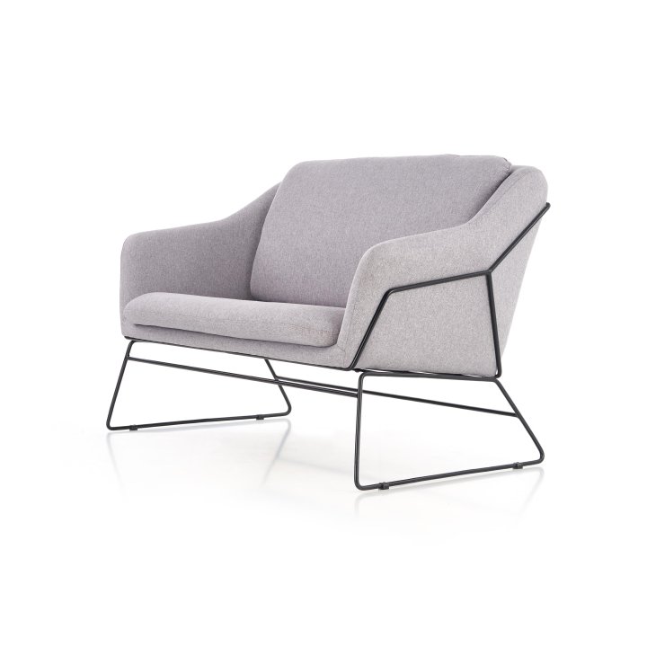 Fotel do salonu skandynawski loft, podwójny, kolor jasny popiel, czarny stelaż metalowy