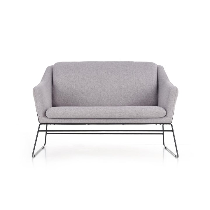 Fotel do salonu skandynawski loft, podwójny, kolor jasny popiel, czarny stelaż metalowy