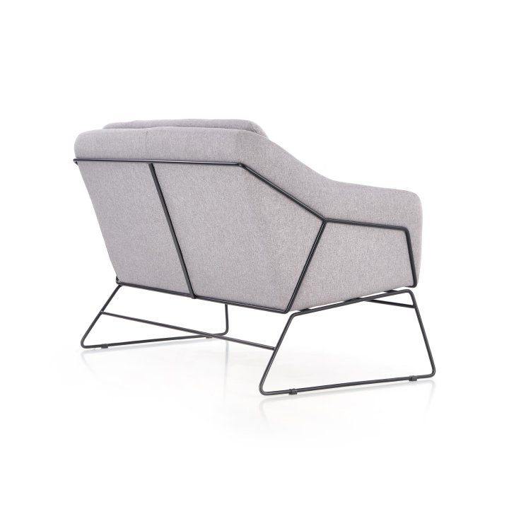 Fotel do salonu skandynawski loft, podwójny, kolor jasny popiel, czarny stelaż metalowy