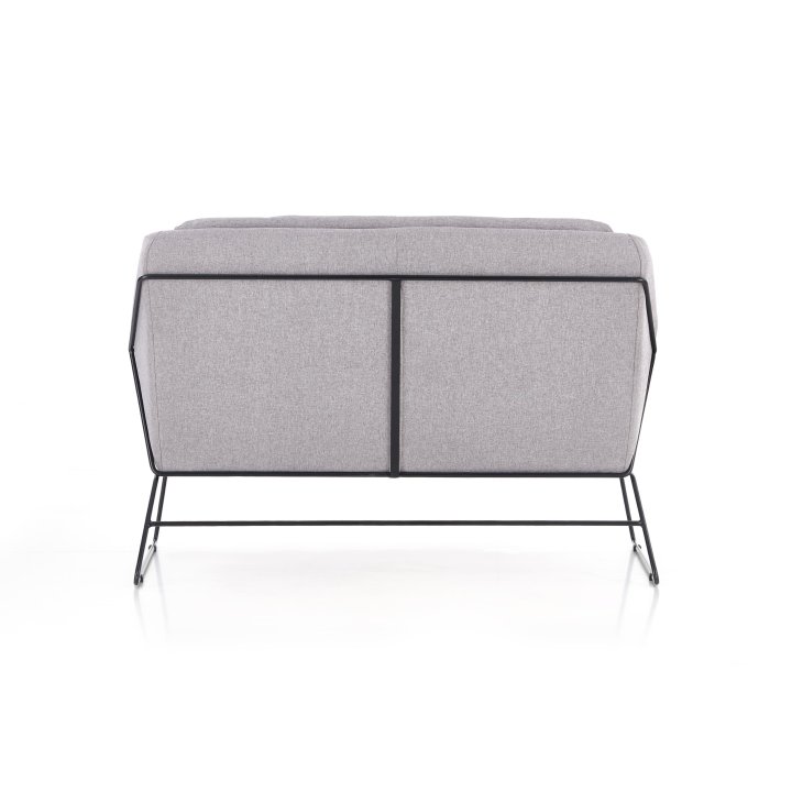 Fotel do salonu skandynawski loft, podwójny, kolor jasny popiel, czarny stelaż metalowy