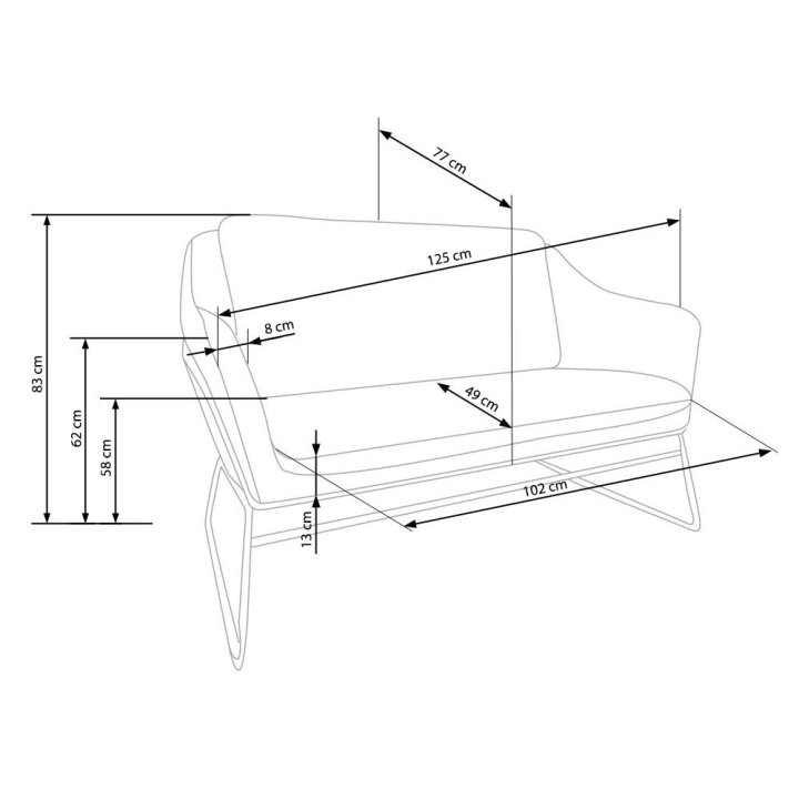 Fotel do salonu skandynawski loft, podwójny, kolor jasny popiel, czarny stelaż metalowy