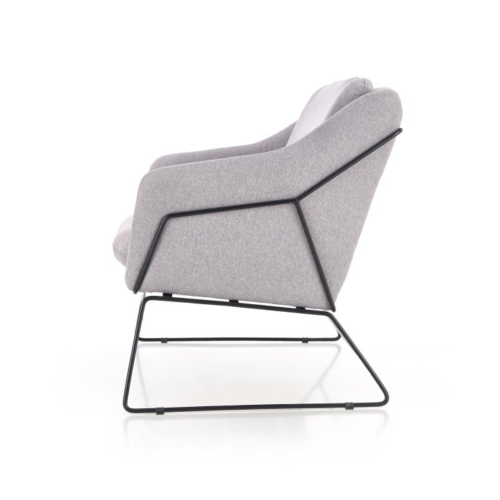 Fotel do salonu skandynawski loft, podwójny, kolor jasny popiel, czarny stelaż metalowy