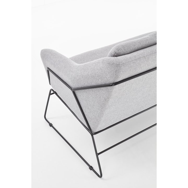 Fotel do salonu skandynawski loft, podwójny, kolor jasny popiel, czarny stelaż metalowy