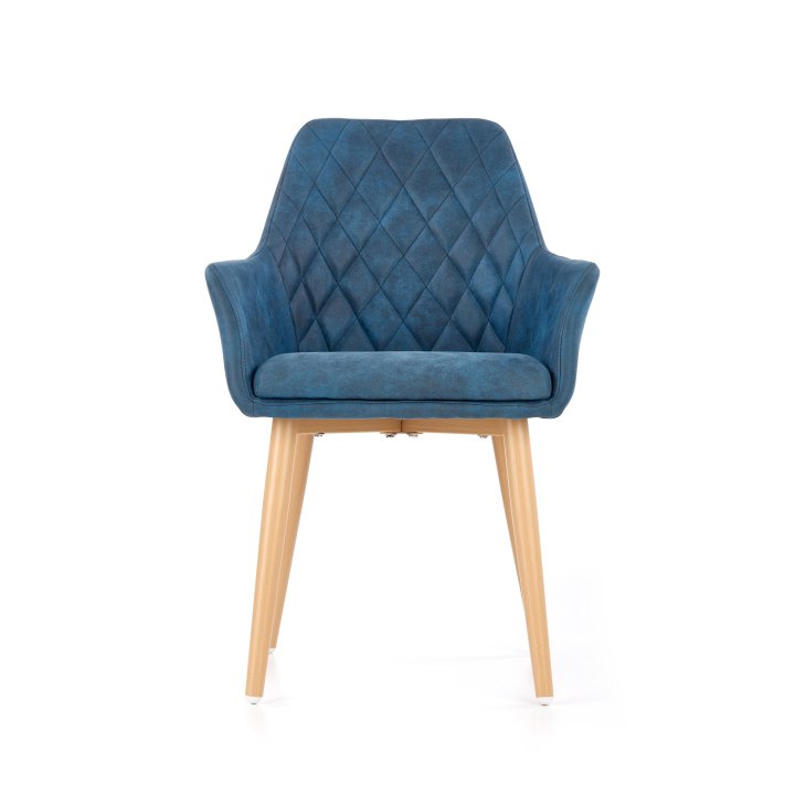 Krzesło do salonu na prostych nogach pikowane z podłokietnikami