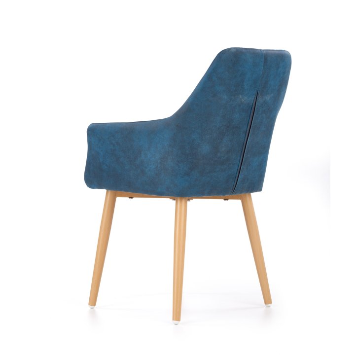 Krzesło do salonu na prostych nogach pikowane z podłokietnikami