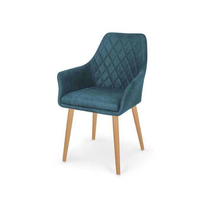 Krzesło do salonu na prostych nogach pikowane z podłokietnikami