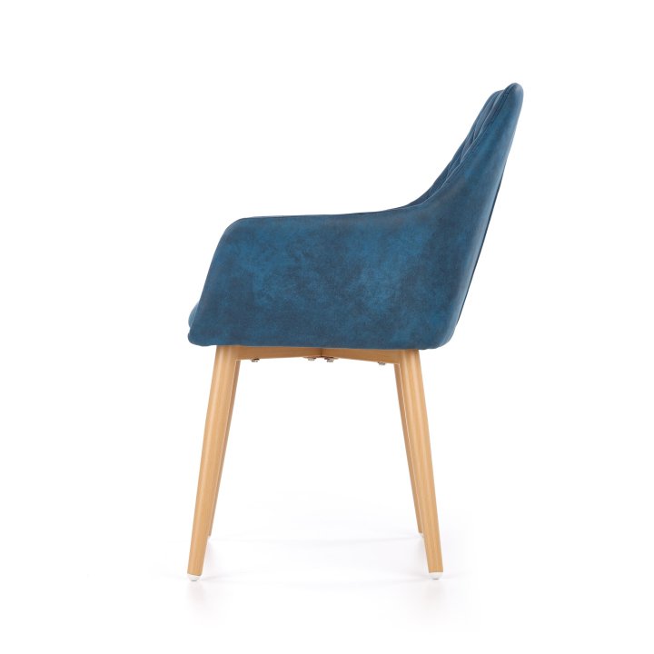 Krzesło do salonu na prostych nogach pikowane z podłokietnikami