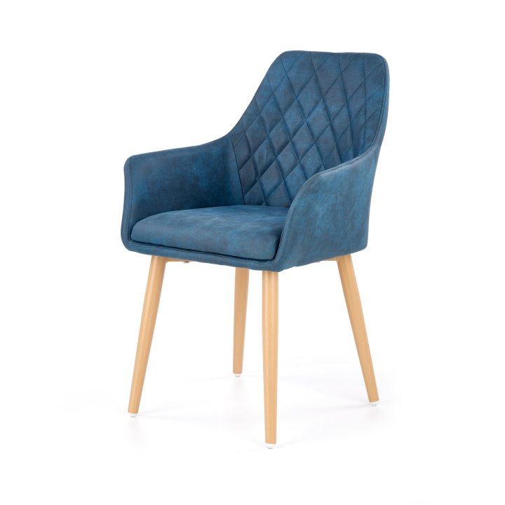 Krzesło do salonu na prostych nogach pikowane z podłokietnikami