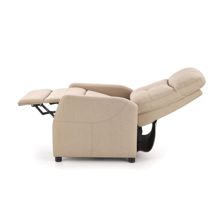 Rozkładany Fotel do salonu z funkcją relax w kolorze beżowym, tkanina velvet