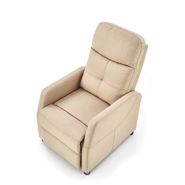 Rozkładany Fotel do salonu z funkcją relax w kolorze beżowym, tkanina velvet