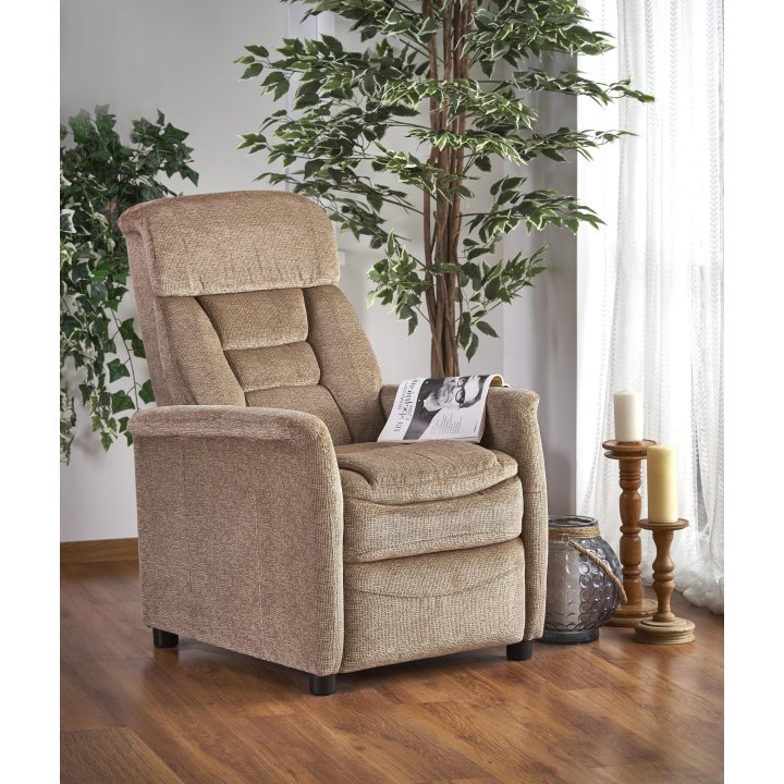 Fotel do salonu, funkcja relax, kolor beżowy, styl klasyczny, rozkładany
