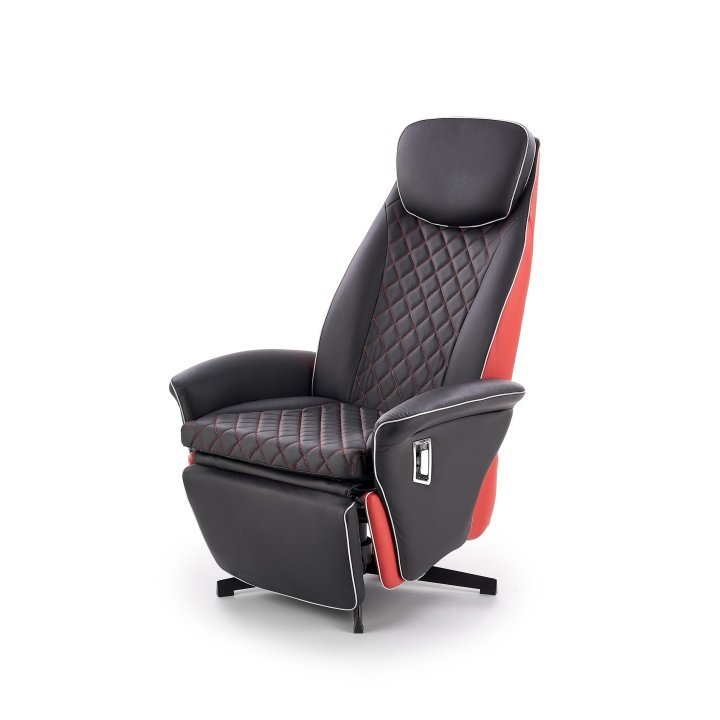Fotel do salonu, nowoczesny, kolor czarny, czerwony, eko skóra, funkcja relax