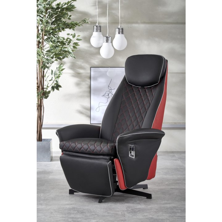 Fotel do salonu, nowoczesny, kolor czarny, czerwony, eko skóra, funkcja relax