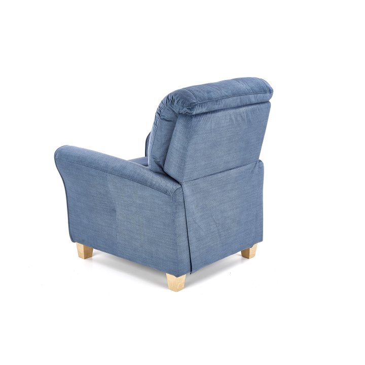 Klasyczny wypoczynkowy, funkcja relax, ciemny niebieski, nóżki drewniane bukowe