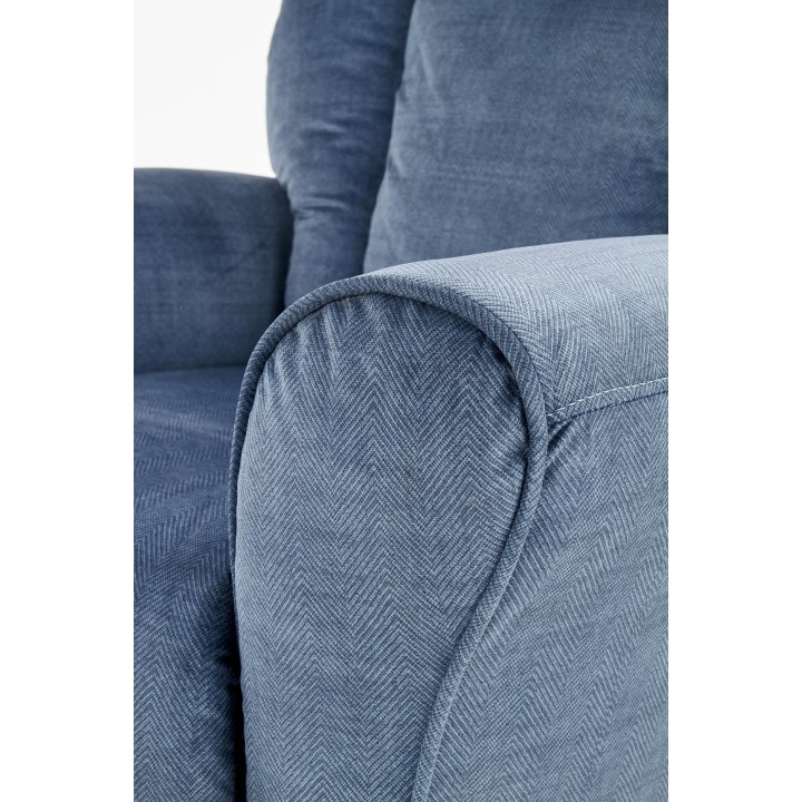 Klasyczny wypoczynkowy, funkcja relax, ciemny niebieski, nóżki drewniane bukowe