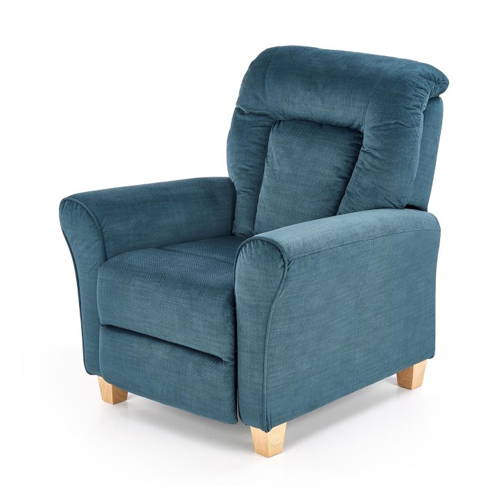 Klasyczny wypoczynkowy, funkcja relax, ciemny niebieski, nóżki drewniane bukowe