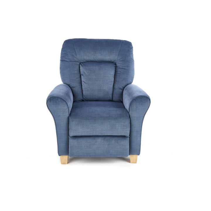 Klasyczny wypoczynkowy, funkcja relax, ciemny niebieski, nóżki drewniane bukowe