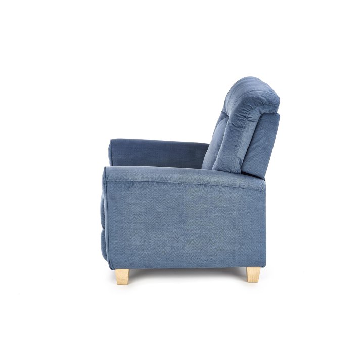 Klasyczny wypoczynkowy, funkcja relax, ciemny niebieski, nóżki drewniane bukowe