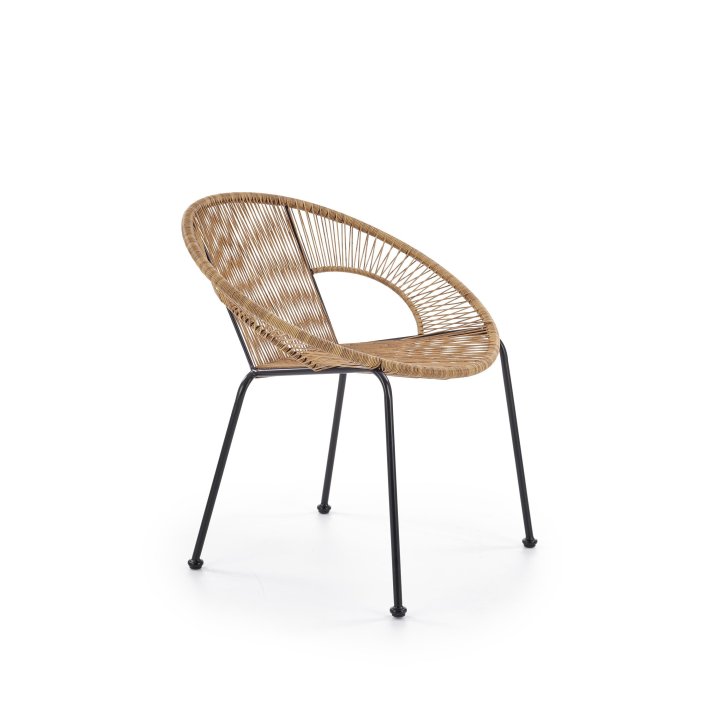 Fotel rattanowy z czarnymi nóżkami, skandynawski, boho, rattan syntetyczny