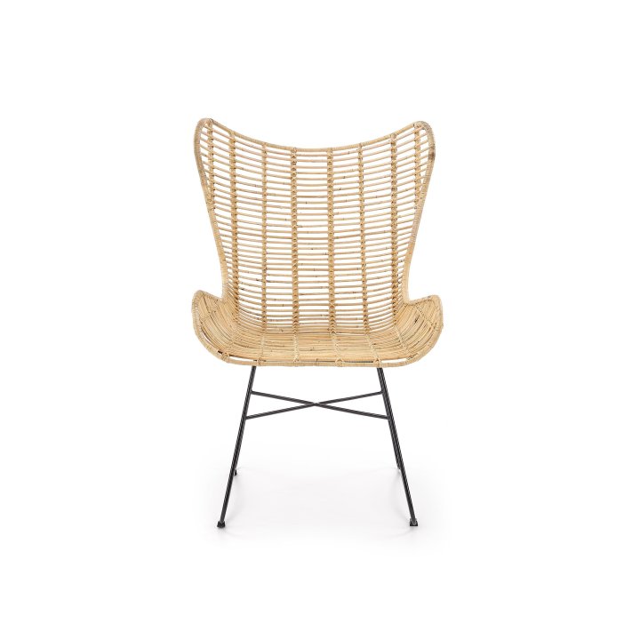 Rattanowy Fotel do salonu, boho, skandynawski, na czarnym stelażu, rattan naturalny